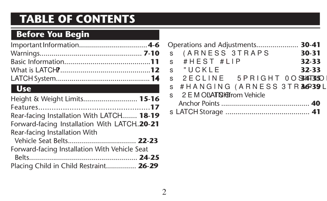 Graco PD247310A owner manual Table of Contents 