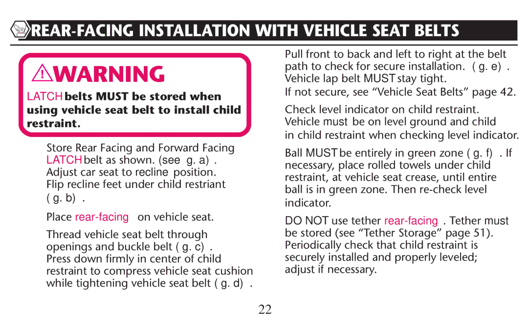 Graco PD247310A owner manual REAR-FACING Installation with Vehicle Seat Belts 