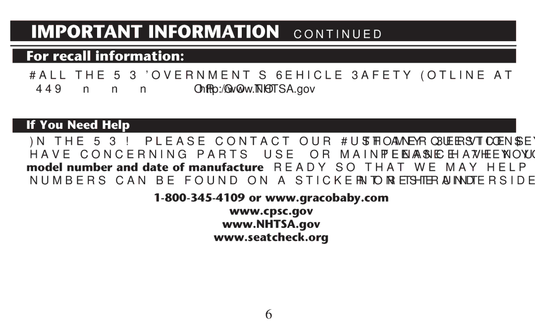 Graco PD247310A owner manual For recall information, If You Need Help 