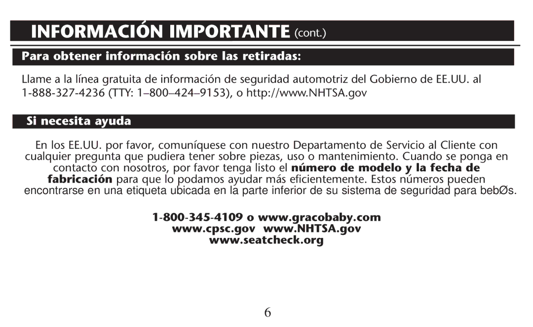 Graco PD247310A Para obtener información sobre las retiradas,  449nnn O HTTPWWW.43!GOV 