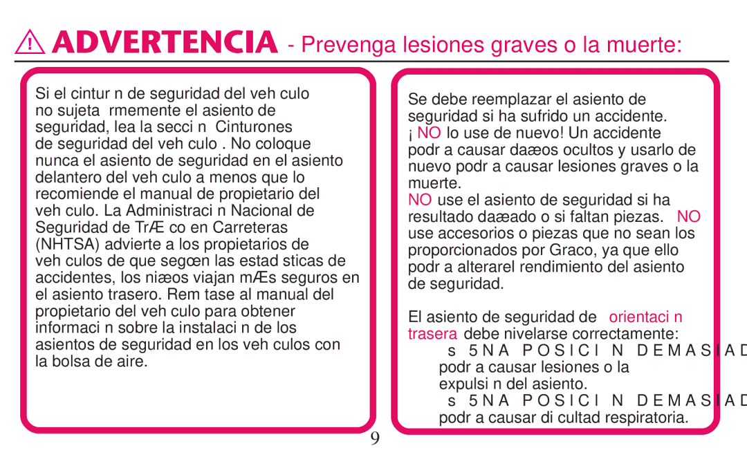 Graco PD247310A owner manual Advertencia Prevenga lesiones graves o la muerte 