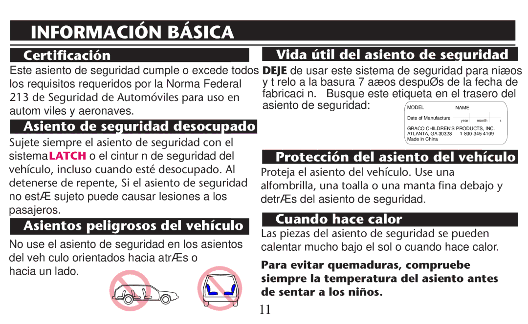 Graco PD247310A owner manual Información Básica 