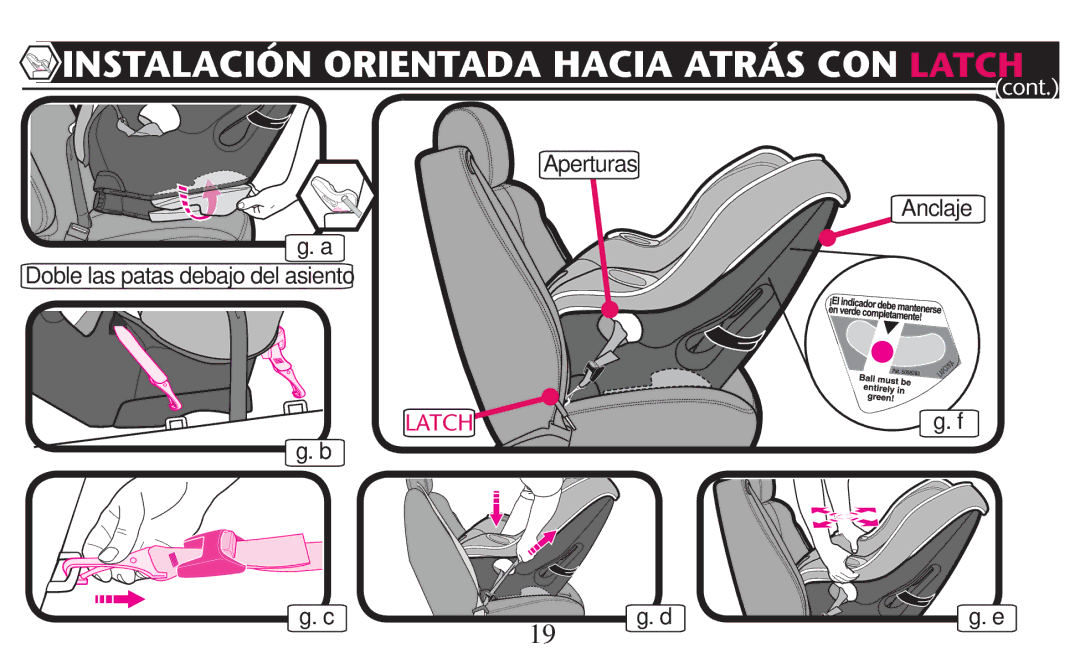 Graco PD247310A Instalación Orientada Hacia Atrás CON Latch, Aperturas Anclaje ﬁg. a Doble las patas debajo del asiento 