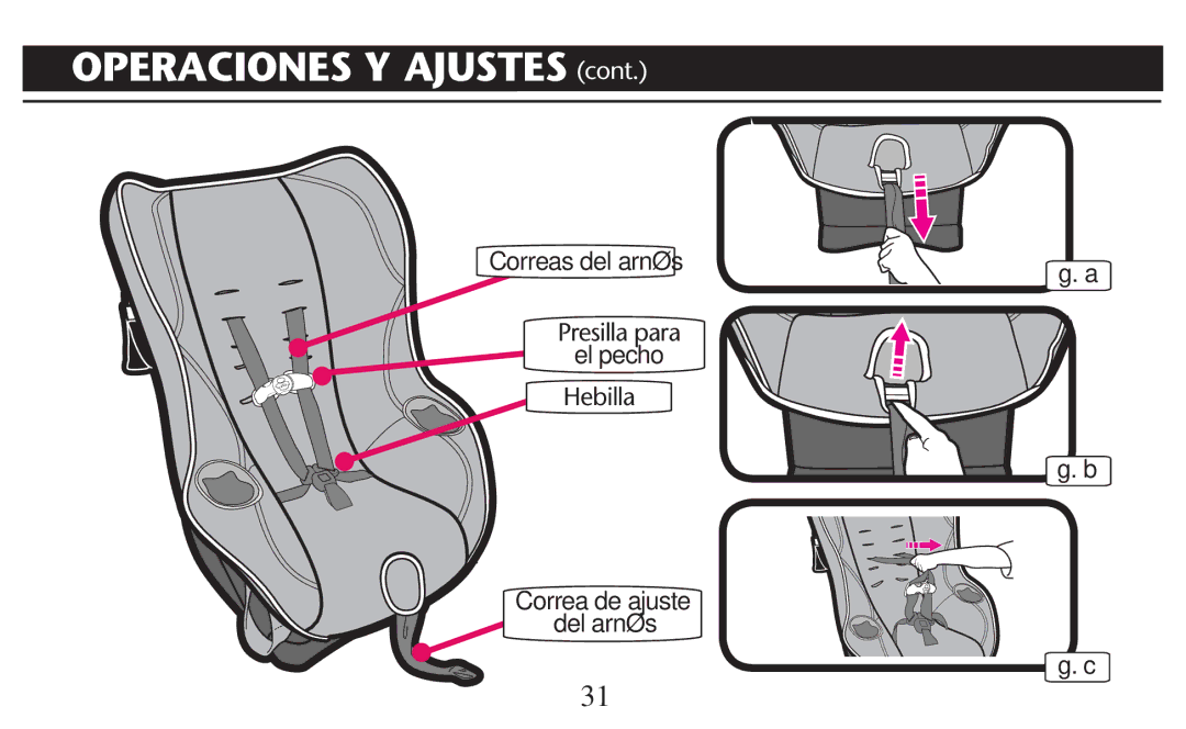 Graco PD247310A owner manual Operaciones Y Ajustes CONT, Correas del arnés 