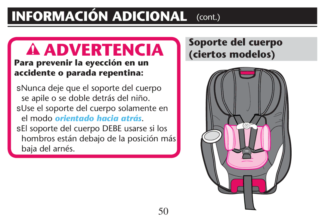 Graco PD247311A owner manual Información Adicional CONT, Soporte del cuerpo ciertos modelos 