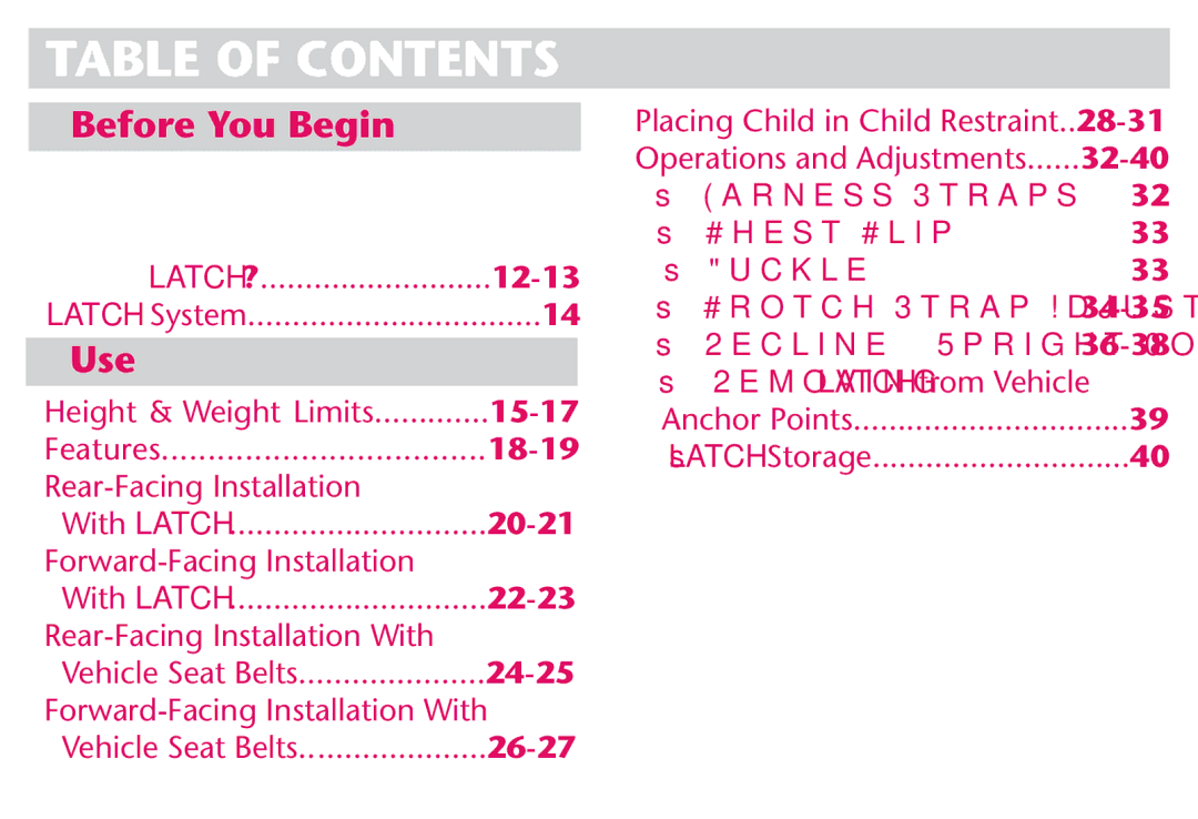 Graco PD247311A owner manual Table of Contents 