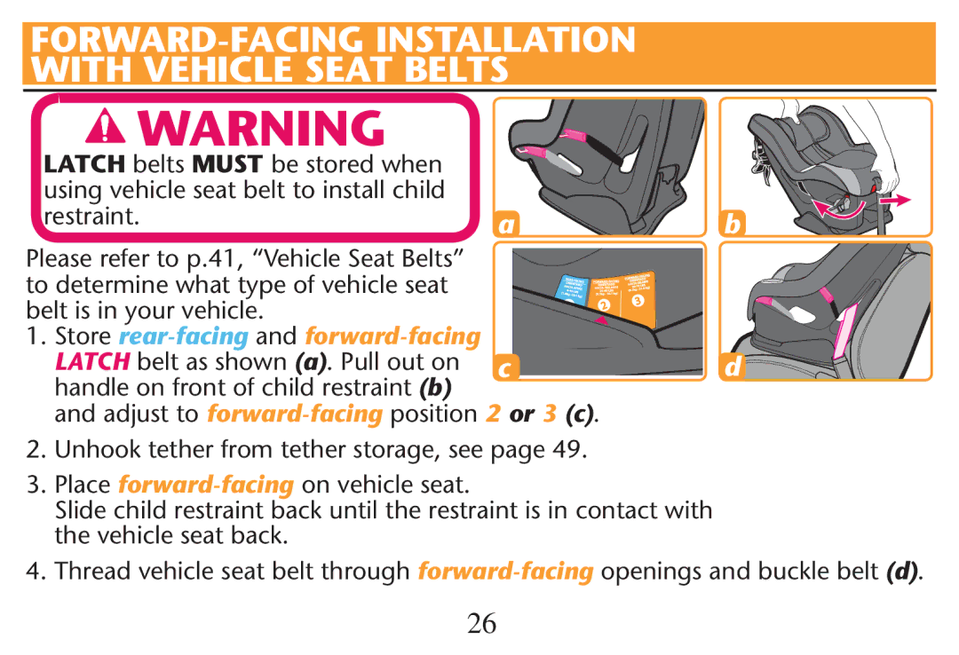 Graco PD247311A owner manual  5NHOOKNTETHER Fromttether STORAGERSEEMPAGE ,  0LACE forward-facingON Vehicle SEAT 