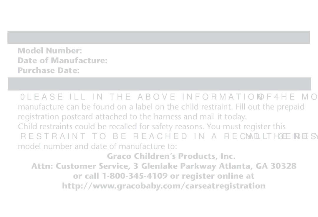 Graco PD247311A owner manual Important Information , Registration Information, Register Your Child Restraint 