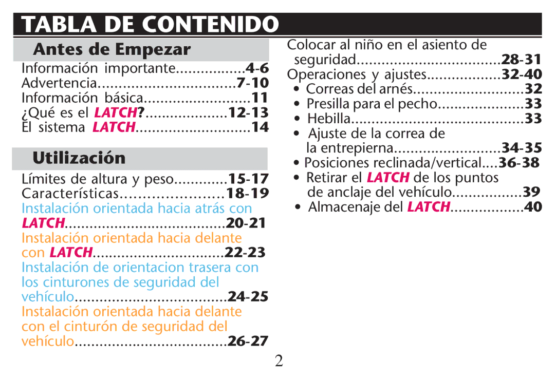 Graco PD247311A owner manual Tabla DE Contenido, Antes de Empezar, Utilización 