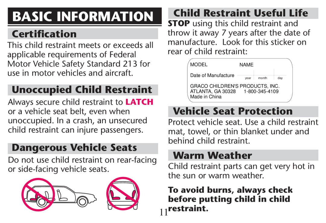 Graco PD247312A owner manual Basic Information 