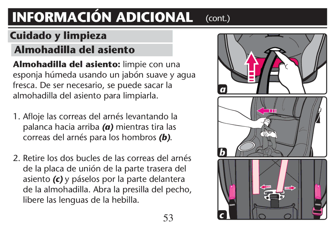 Graco PD247312A owner manual Cuidado y limpieza Almohadilla del asiento, Almohadilla del asiento limpie con una 