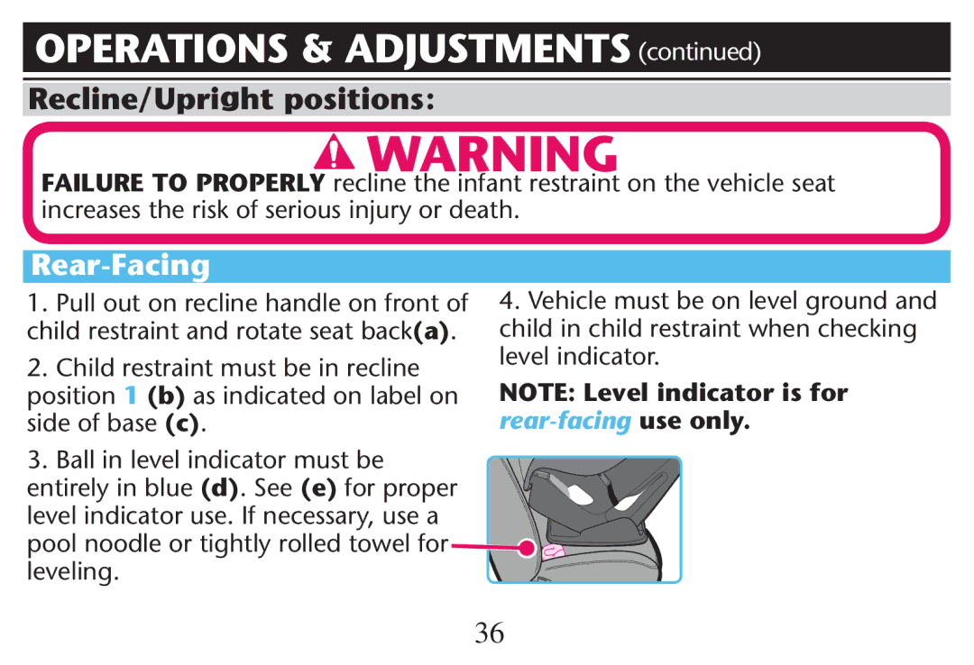 Graco PD247312A owner manual Rear-Facing, Leveling 