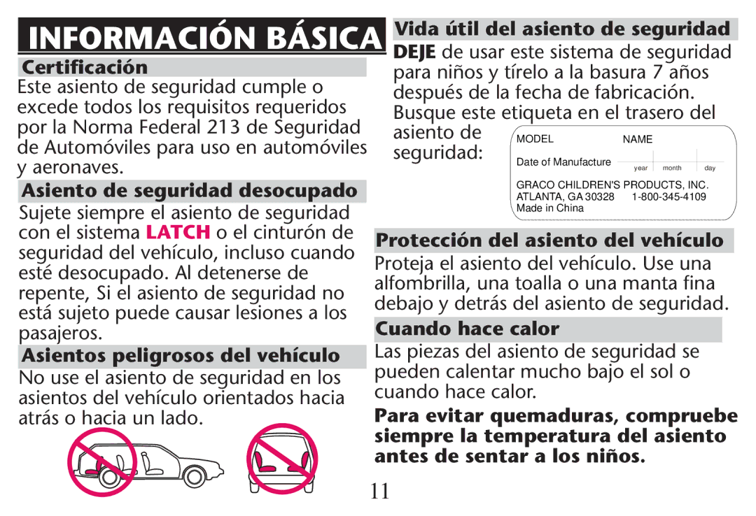 Graco PD247312A owner manual Información Básica 