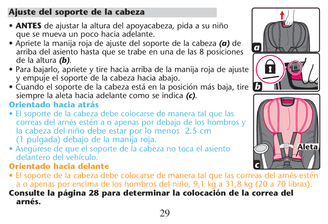 Graco PD247312A owner manual Ajuste del soporte de la cabeza, Arnés 