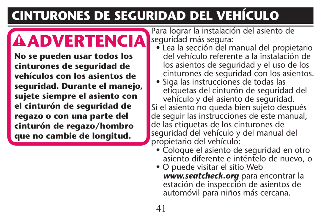 Graco PD247313A owner manual Cinturones DE Seguridad DEL Vehículo 