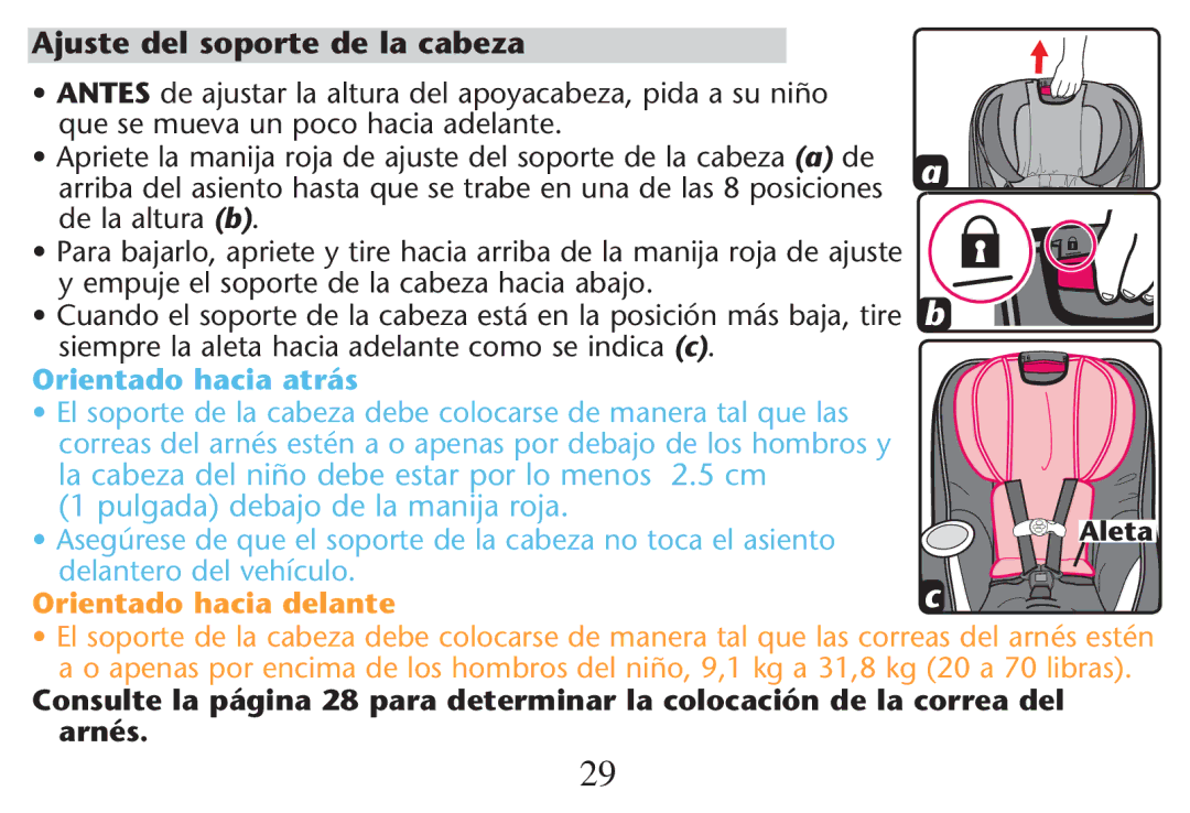 Graco PD247313A owner manual Ajuste del soporte de la cabeza, Arnés 