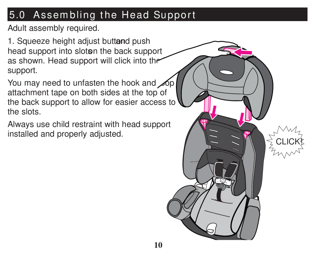 Graco PD247314A owner manual Assembling the Head Support, Click 