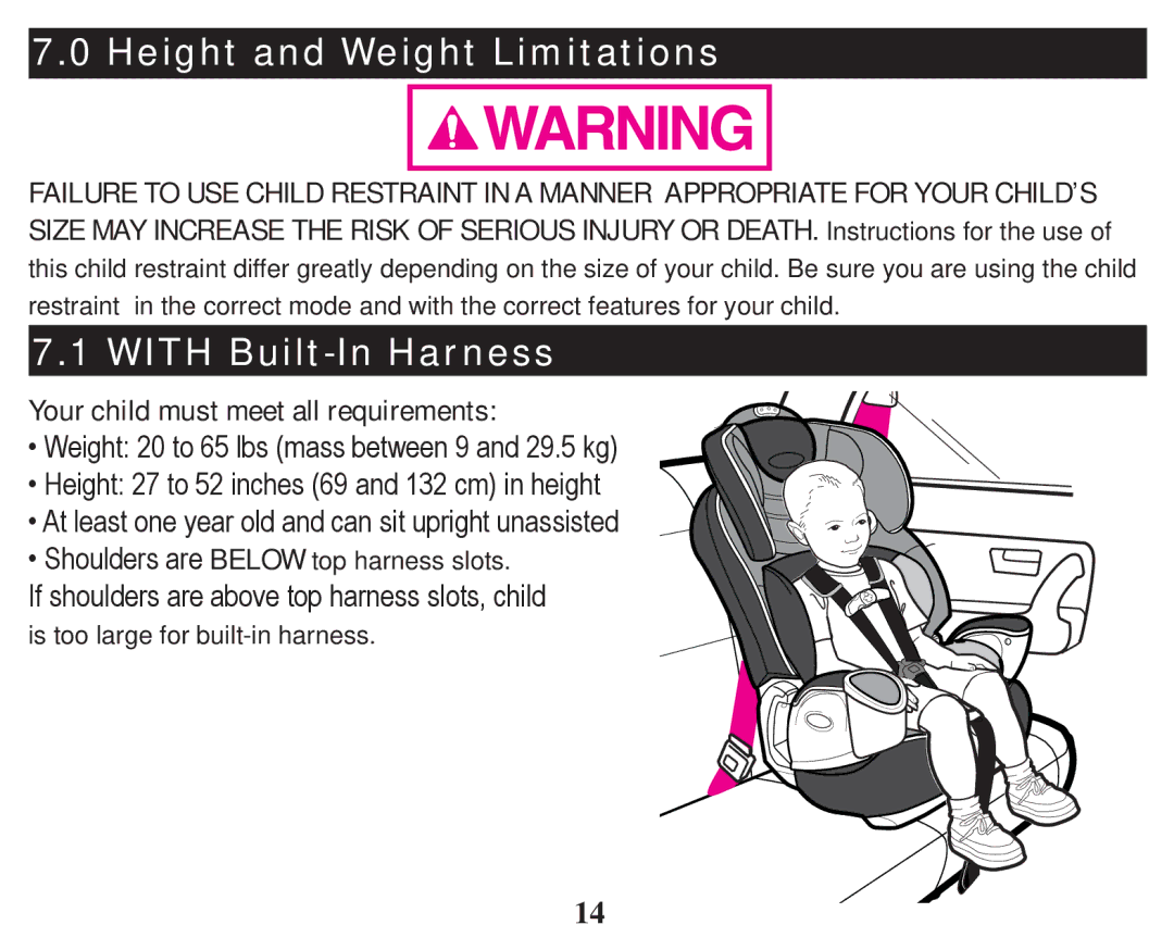 Graco PD247314A owner manual Height and Weight Limitations, With Built-In Harness 