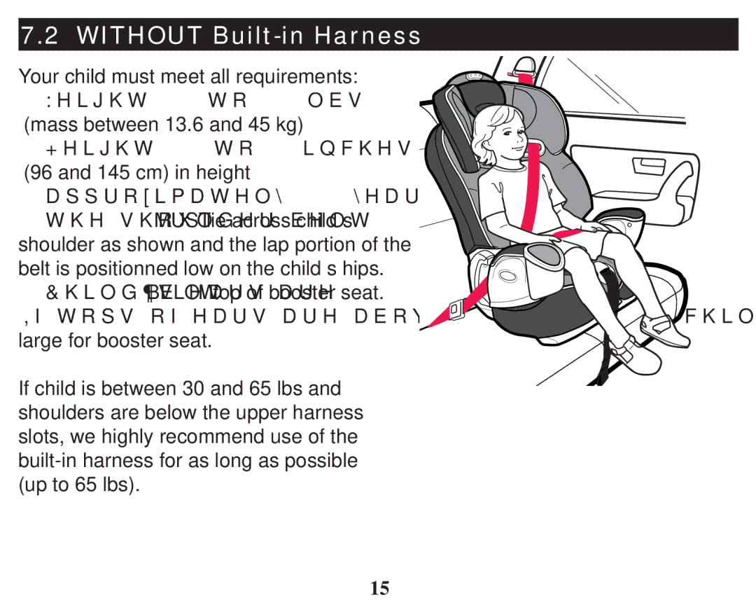 Graco PD247314A owner manual Without Built-in Harness, Mass between 13.6 and 45 kg ‡+HLJKWWRLQFKHV 