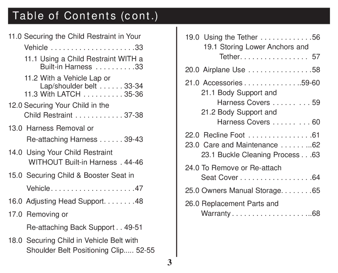 Graco PD247314A owner manual Table of Contents 