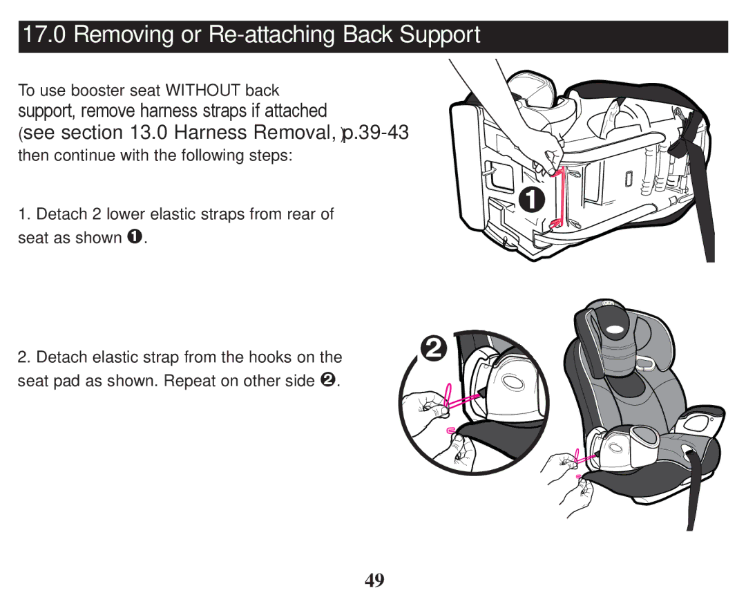 Graco PD247314A owner manual Removing or Re-attaching Back Support 