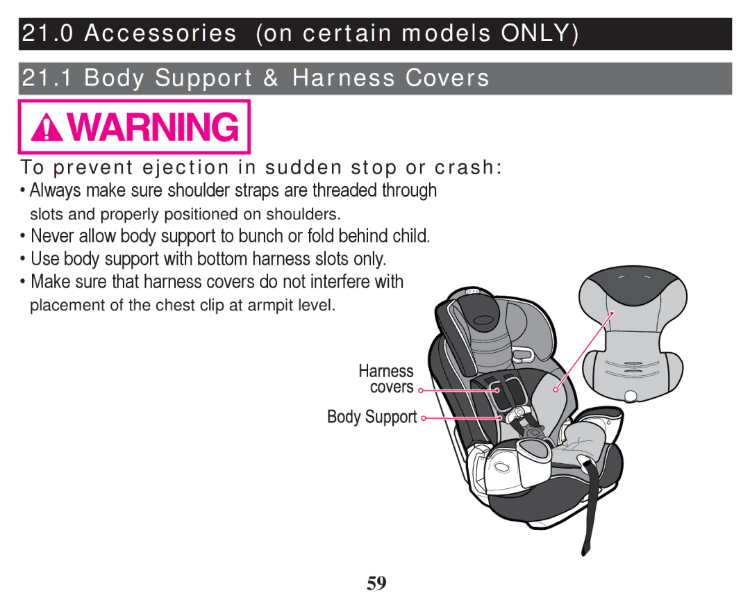 Graco PD247314A owner manual Placement of the chest clip at armpit level 