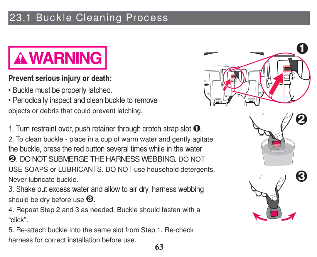 Graco PD247314A owner manual Buckle Cleaning Process, ‡%XfnohPxvwEhSurshuo\Odwfkhg 