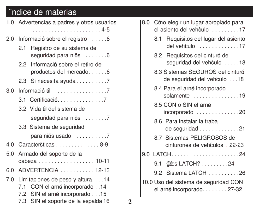 Graco PD247314A owner manual Índice de materias, Advertencia 