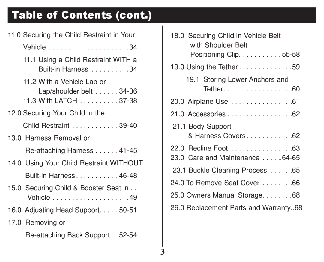 Graco PD247322A owner manual Table of Contents 