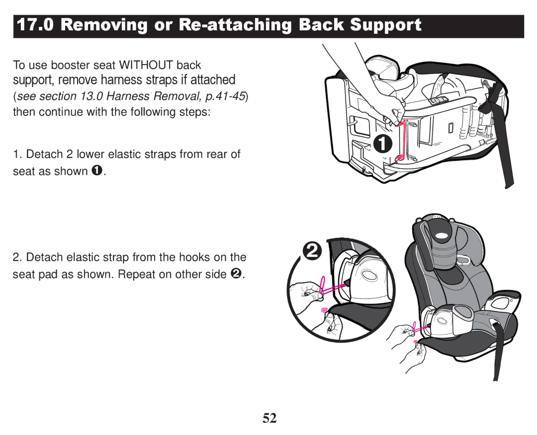 Graco PD247322A owner manual Removing or Re-attaching Back Support 