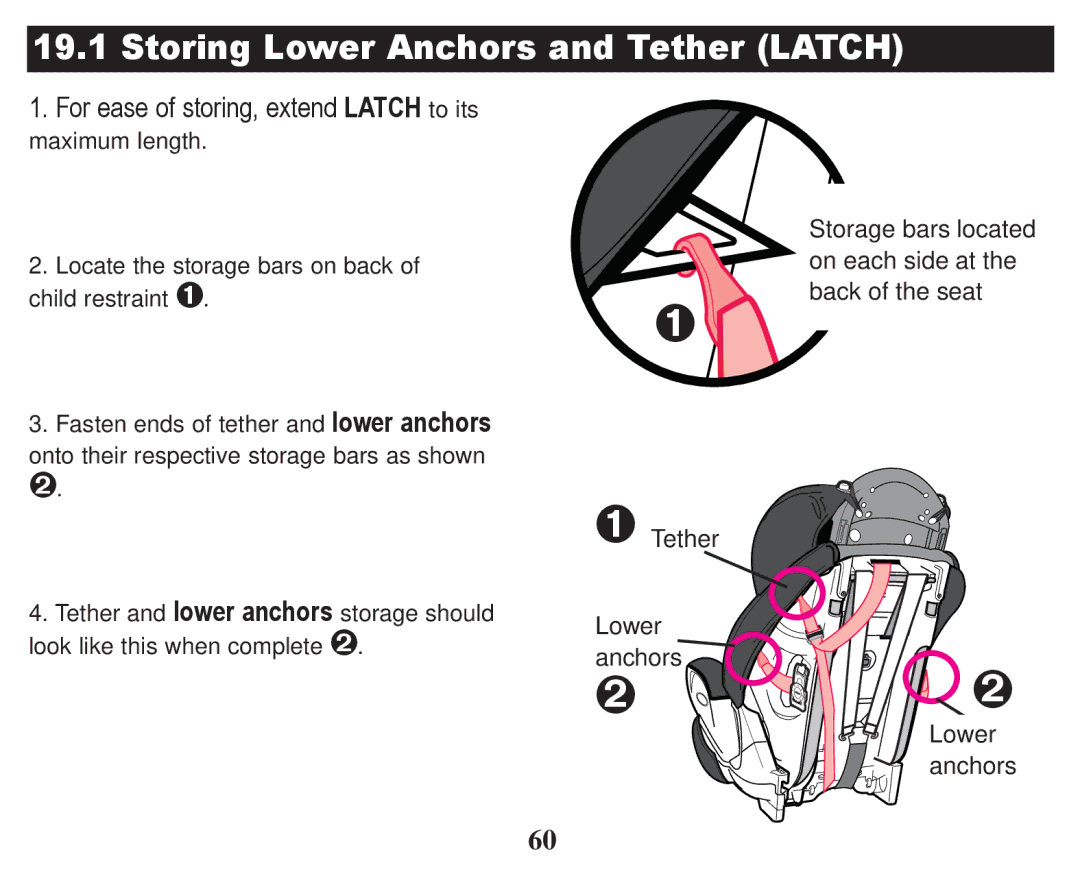 Graco PD247322A owner manual Storing Lower Anchors and Tether Latch 