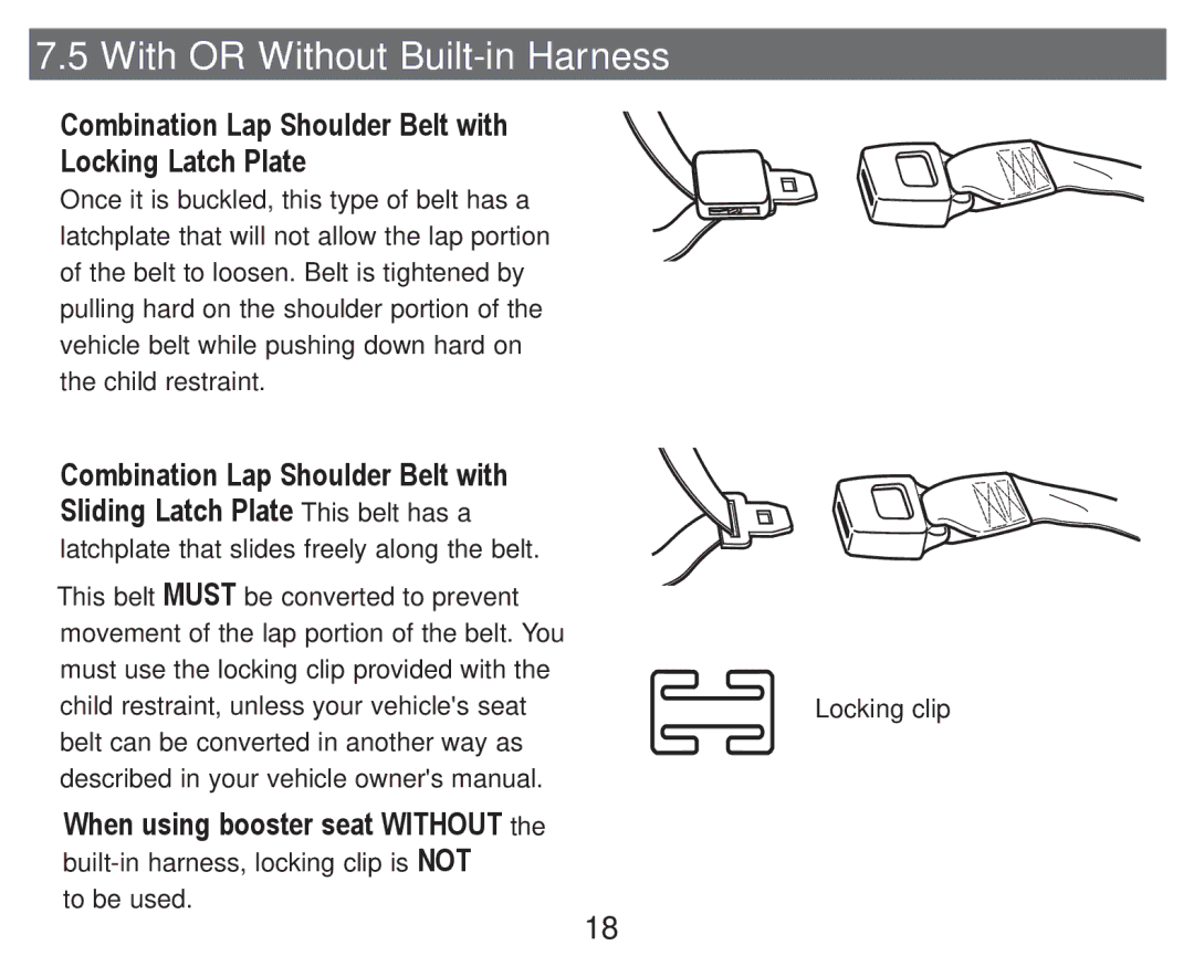 Graco PD247324A owner manual With or Without Built-in Harness, ‡ Combination LapShoulder Belt with Locking Latch Plate 