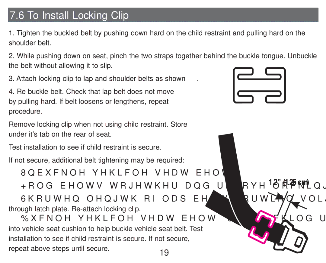 Graco PD247324A owner manual To Install Locking Clip, Repeat above steps until secure 2 1.25 cm 