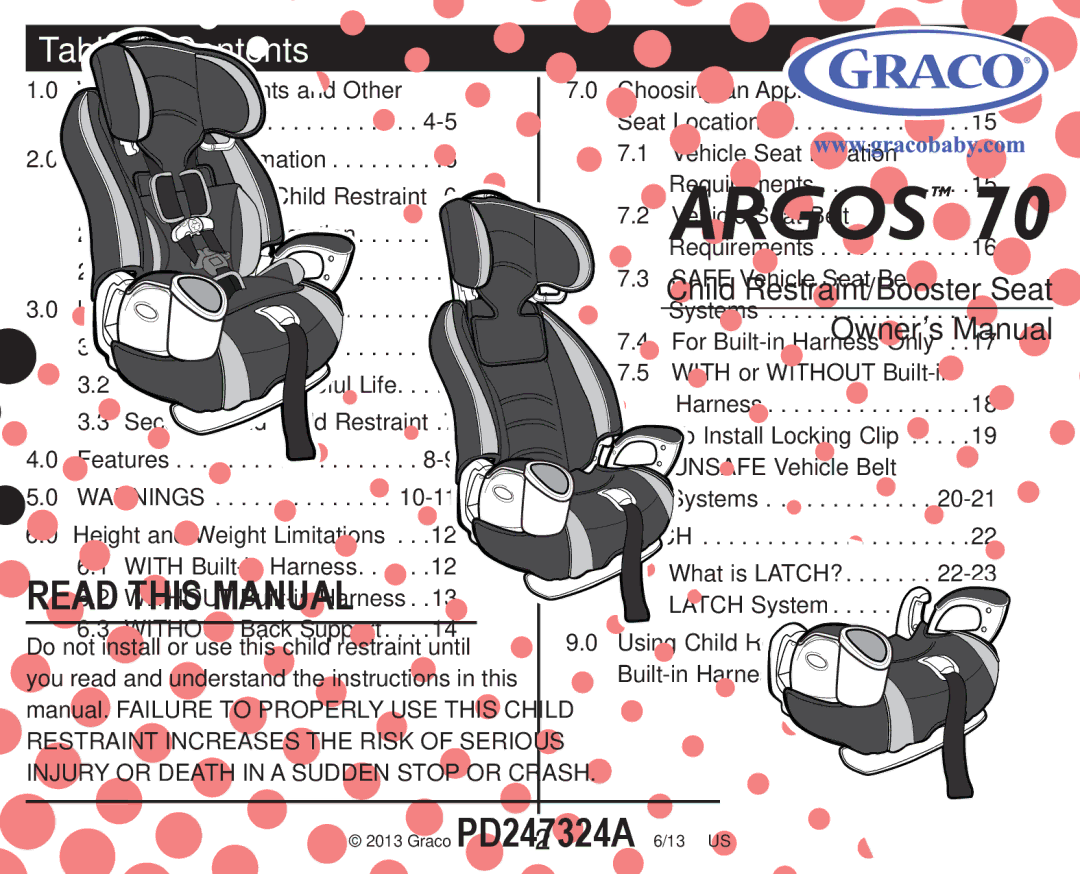 Graco PD247324A owner manual Table of Contents 