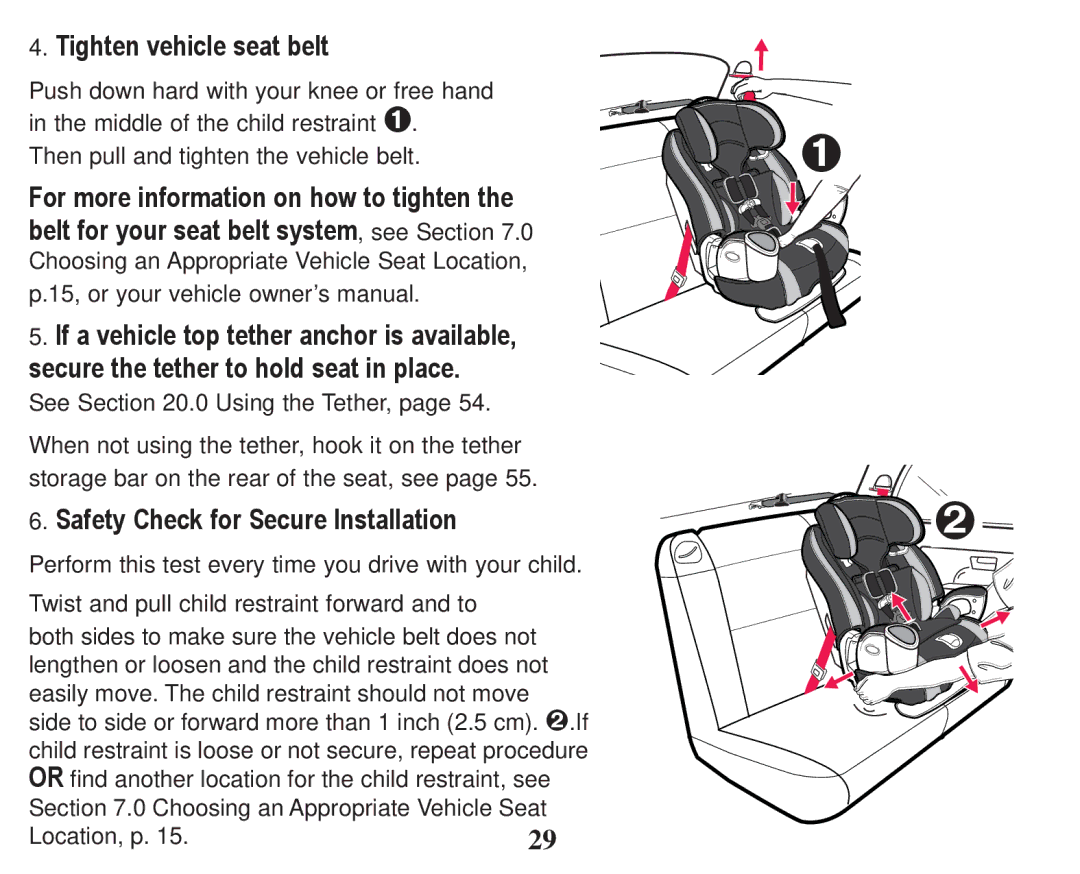 Graco PD247324A owner manual Tighten vehicle seat belt, Safety Check for Secure Installation, Location, p 