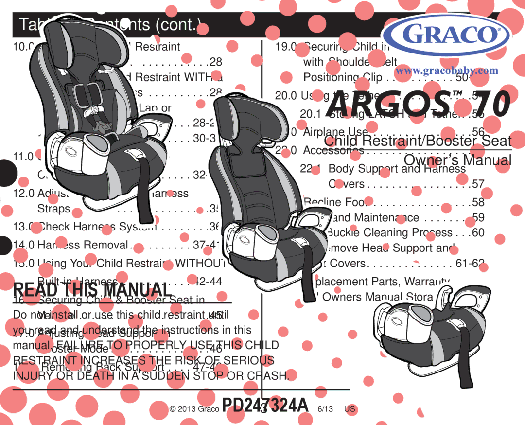 Graco PD247324A owner manual Table of Contents 