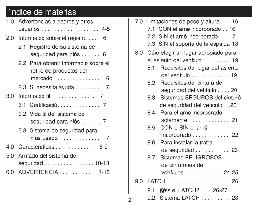 Graco PD247324A owner manual Índice de materias 