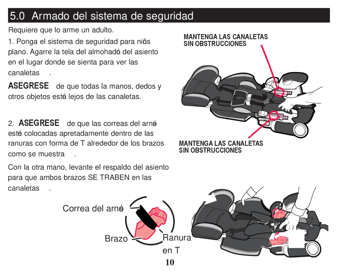 Graco PD247324A owner manual Armado del sistema de seguridad, Correa del arnés Ranura Brazo En T 