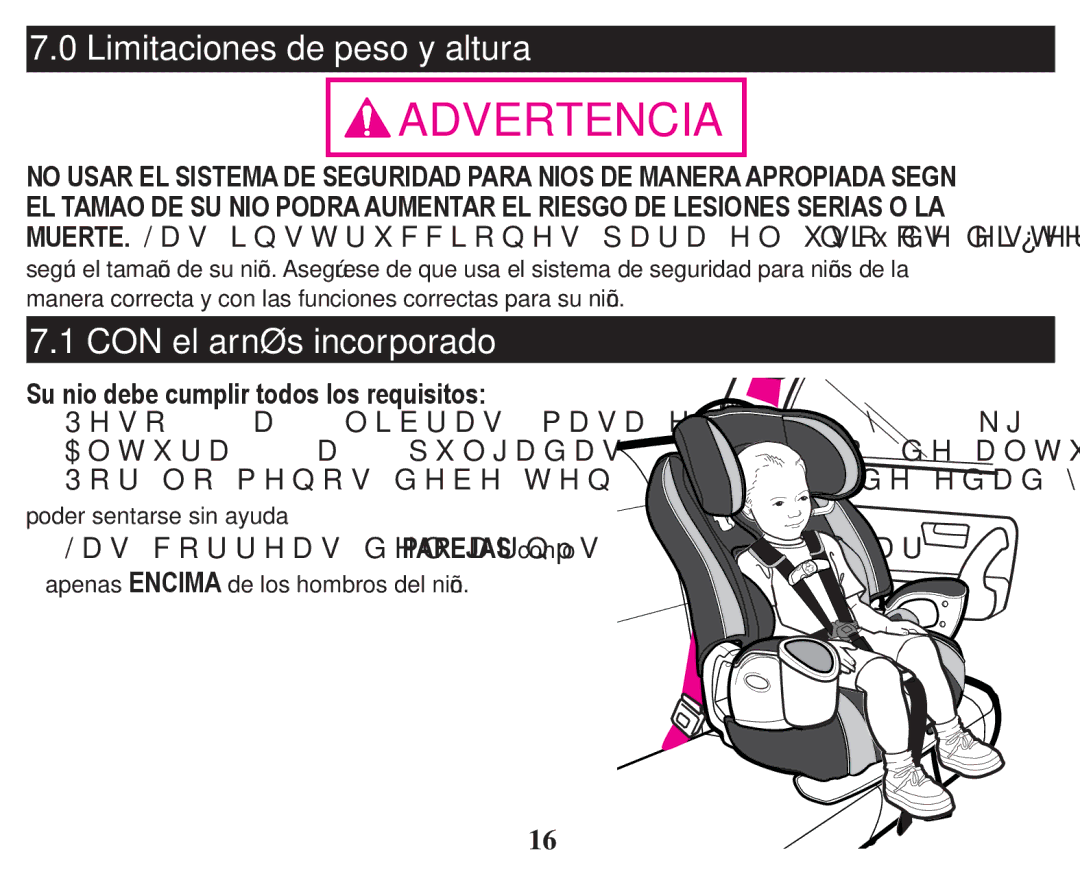 Graco PD247324A owner manual Limitaciones de peso y altura, CON el arnés incorporado 