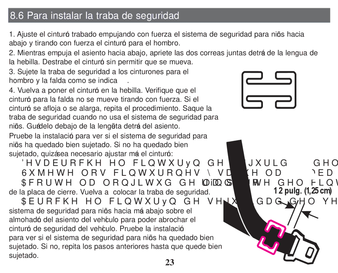 Graco PD247324A owner manual Para instalar la traba de seguridad, Pulg ,25 cm 