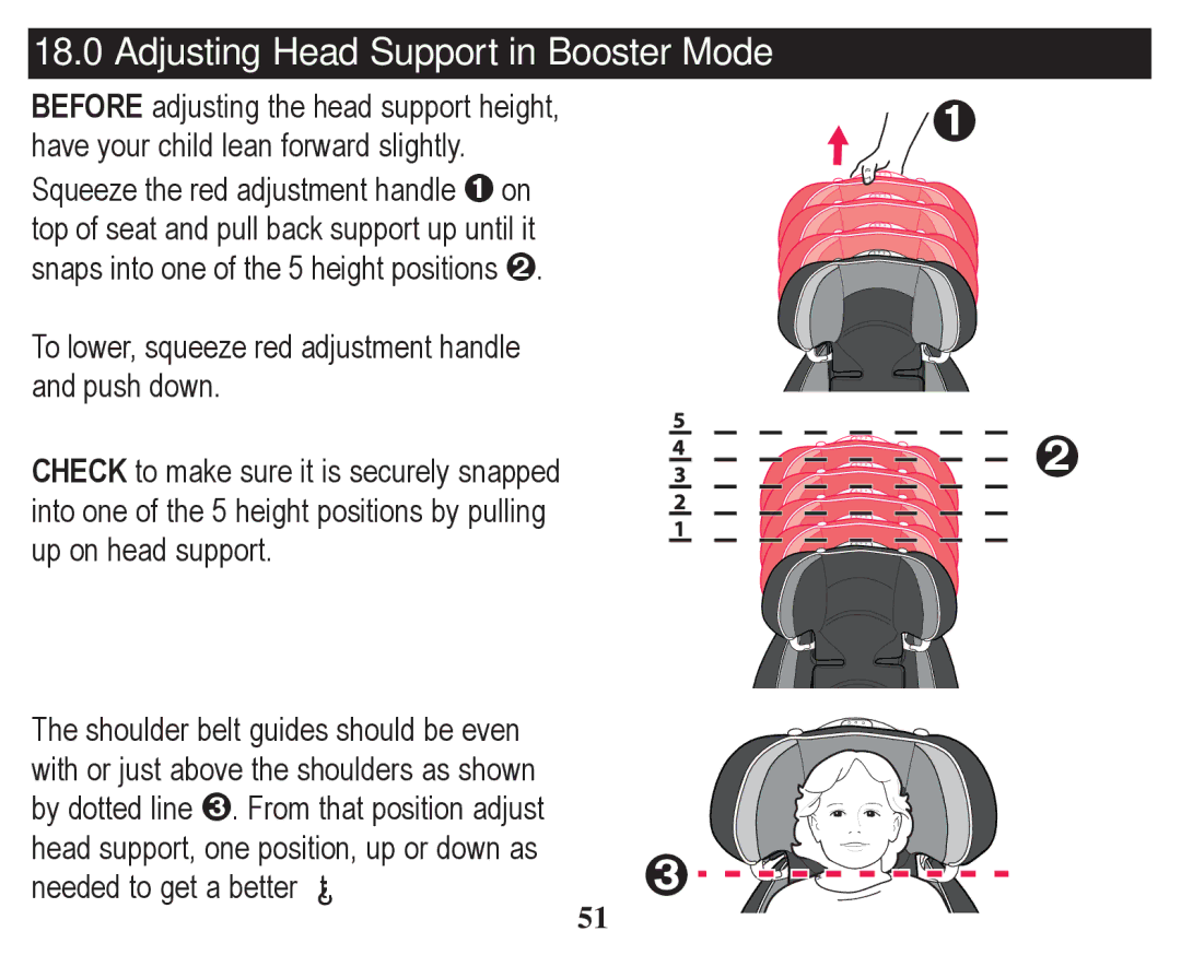 Graco PD247328A owner manual Adjusting Head Support in Booster Mode 