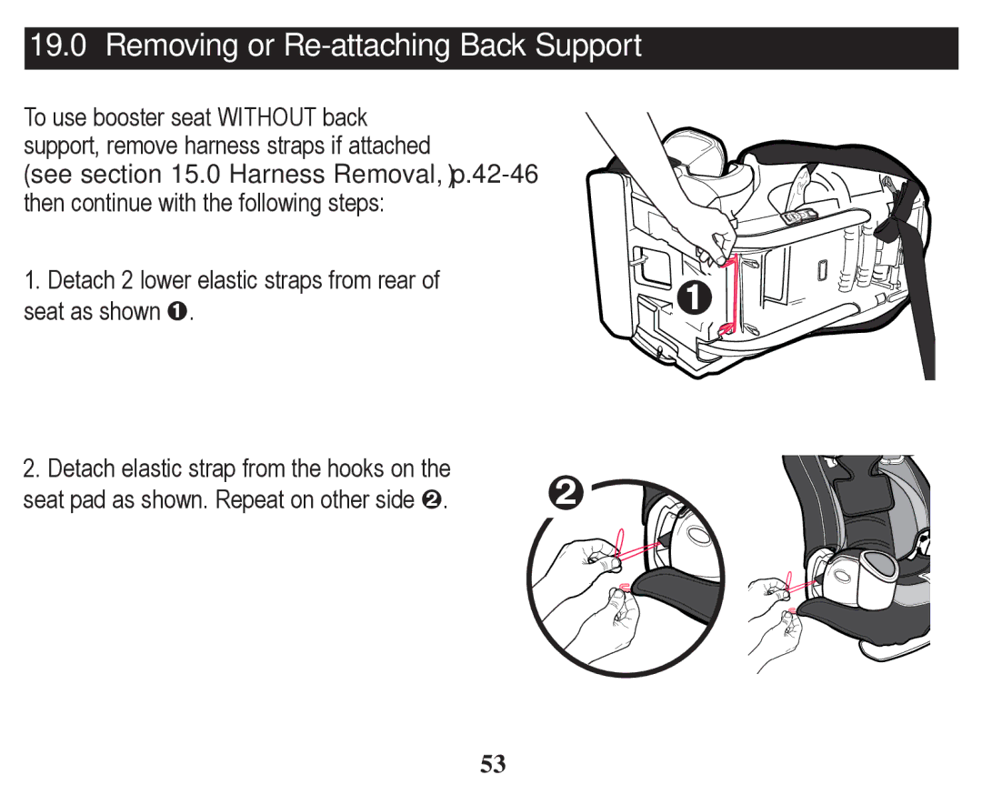 Graco PD247328A owner manual Removing or Re-attaching Back Support 