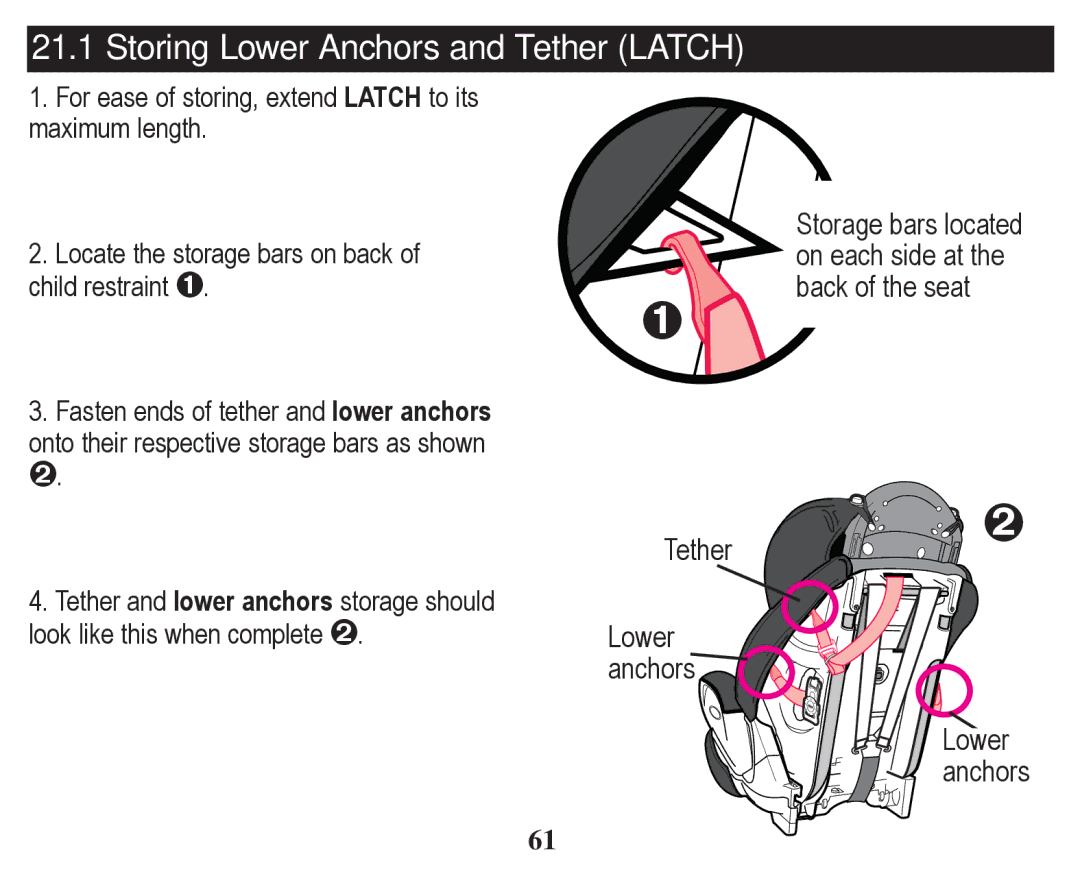 Graco PD247328A owner manual Storing Lower Anchors and Tether Latch 