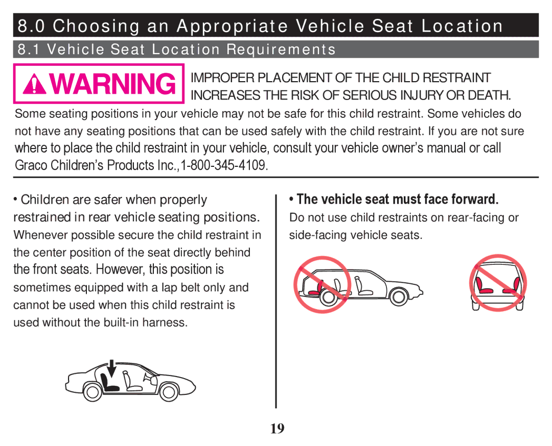 Graco PD247333A owner manual Choosing an Appropriate Vehicle Seat Location 