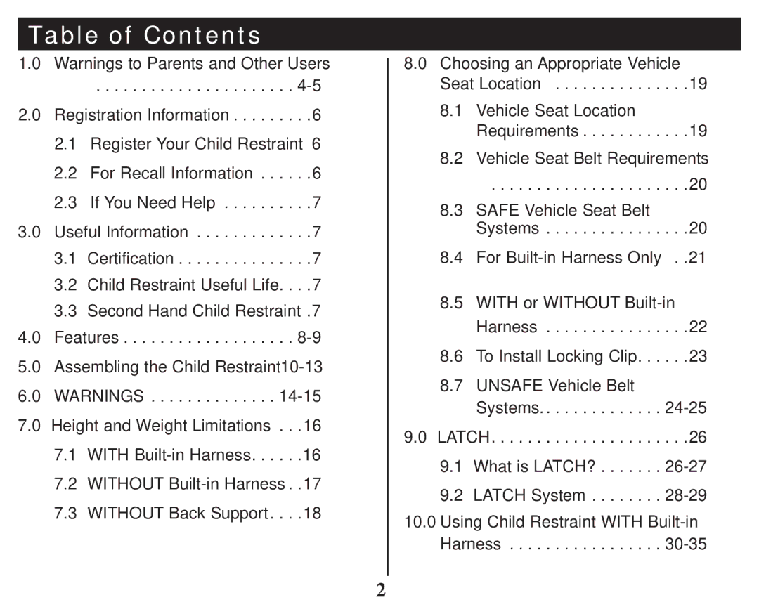 Graco PD247333A owner manual Table of Contents 