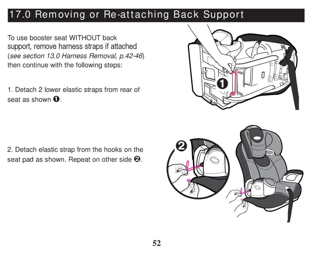 Graco PD247333A owner manual Removing or Re-attaching Back Support 