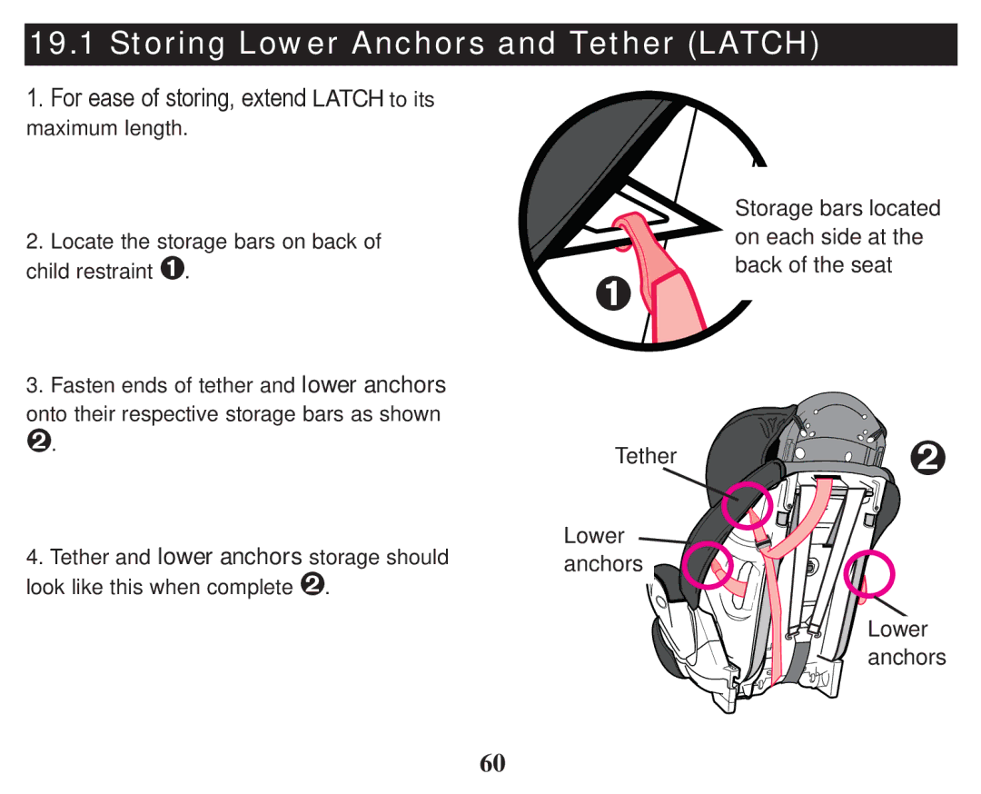 Graco PD247333A owner manual Storing Lower Anchors and Tether Latch 