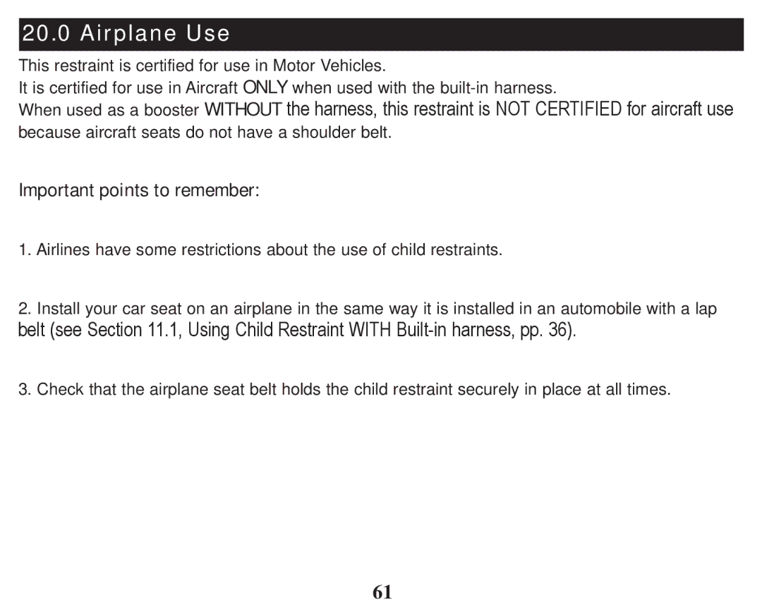 Graco PD247333A owner manual Airplane Use, Important points to remember 