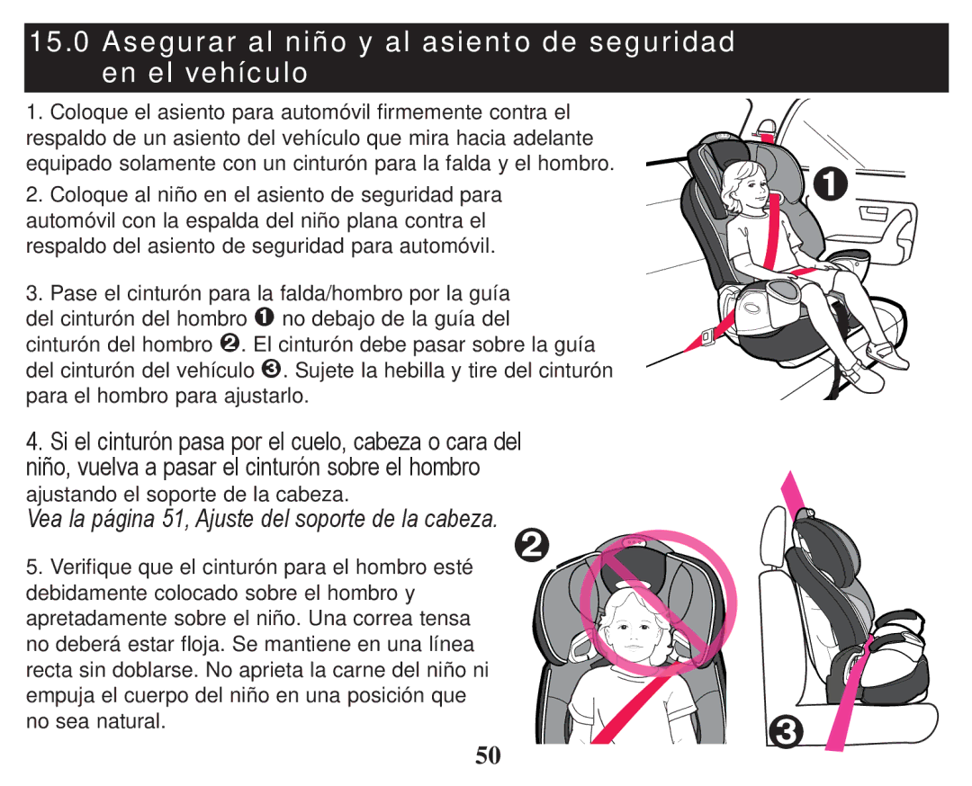 Graco PD247333A owner manual Asegurar al niño y al asiento de seguridad en el vehículo 