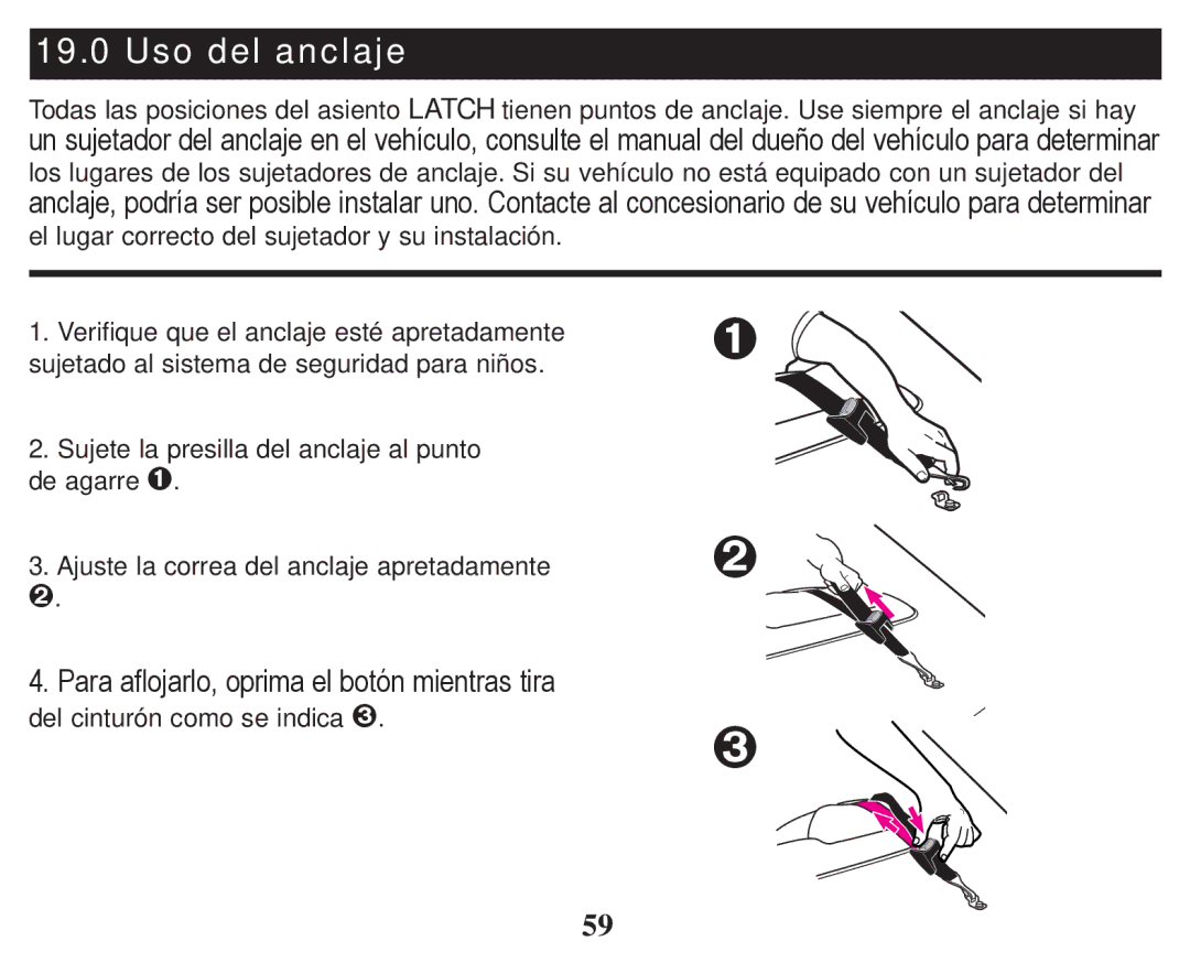 Graco PD247333A owner manual Uso del anclaje 